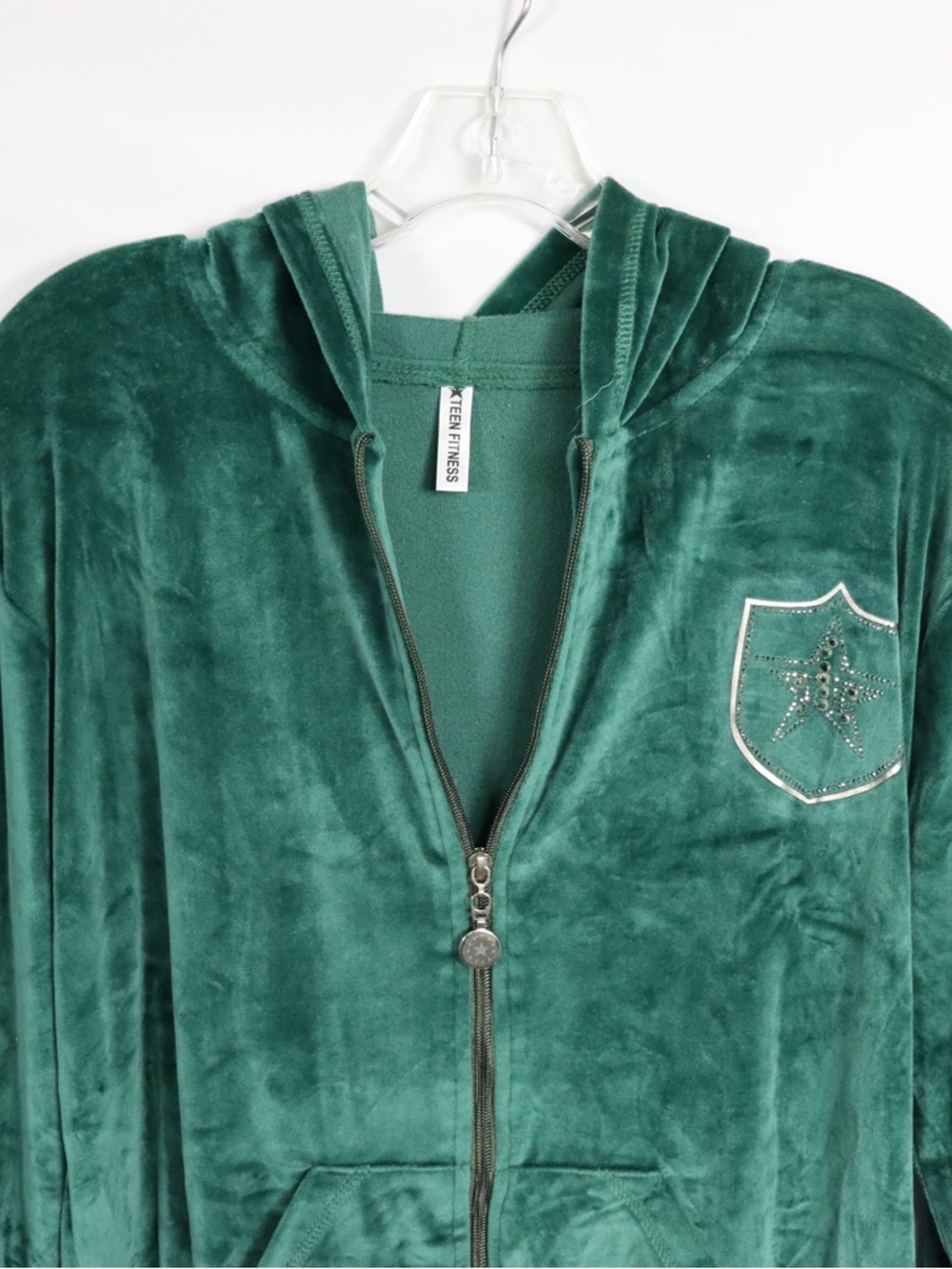 Teen Fitness Velour Tracksuit Set Green Hoodie & Pants Y2K Matching Set - Picture 4 of 11